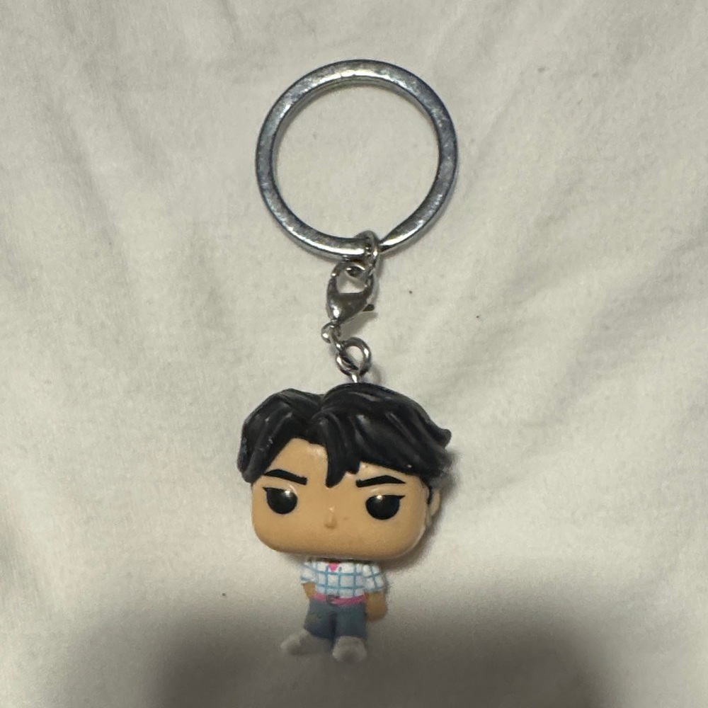 Funko Style Black-Haired Boy Keychain - Blue/White Outfit